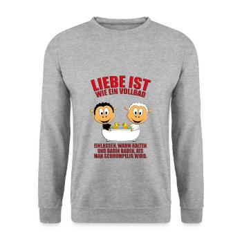 SCHAFE - SCHAF - BADEWANNE - LIEBE - LOVE - TIERE - Unisex Pullover - Weißgrau meliert - Vorne - Alina (178cm) & Michal (187cm)