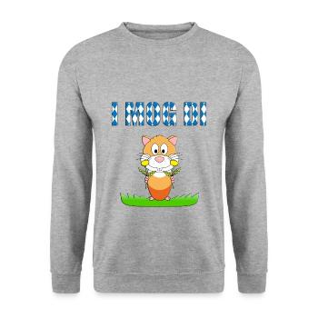HAMSTER - BLUMEN - WIESE - I MOG DI - LIEBE - TIER - Unisex Pullover - Weißgrau meliert - Vorne - Alina (178cm) & Michal (187cm)