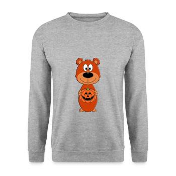 KÜRBIS - HALLOWEEN - TEDDYBÄR - BÄR - TEDDY - TIER - Unisex Pullover - Weißgrau meliert - Vorne - Alina (178cm) & Michal (187cm)
