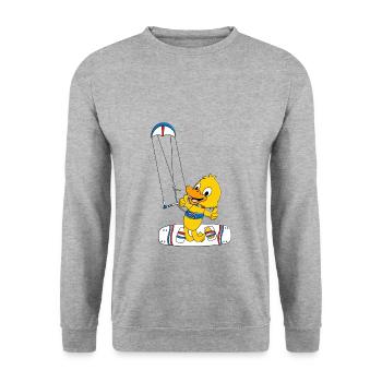 KITESURFEN - KITER - KITE - ENTE - KÜKEN - SPORT - Unisex Pullover - Weißgrau meliert - Vorne - Alina (178cm) & Michal (187cm)