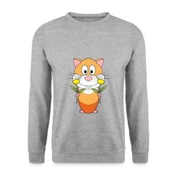 HAMSTER - BLUMEN - TIER - LIEBE - TIERE - Unisex Pullover - Weißgrau meliert - Vorne - Alina (178cm) & Michal (187cm)