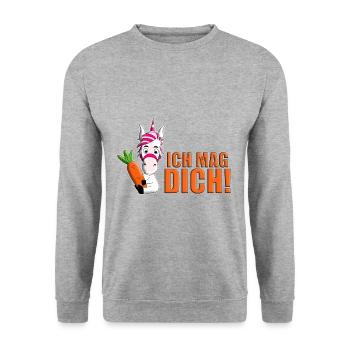 MÖHRE - KAROTTE - EINHORN - ICH MAG DICH! - Unisex Pullover - Weißgrau meliert - Vorne - Alina (178cm) & Michal (187cm)