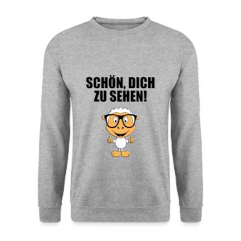 SCHAF - BRILLE - SCHÖN, DICH ZU SEHEN! - Unisex Pullover - Weißgrau meliert - Vorne - Alina (178cm) & Michal (187cm)