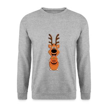 REH - HALLOWEEN - KÜRBIS - TIER - KIND - BABY - Unisex Pullover - Weißgrau meliert - Vorne - Alina (178cm) & Michal (187cm)