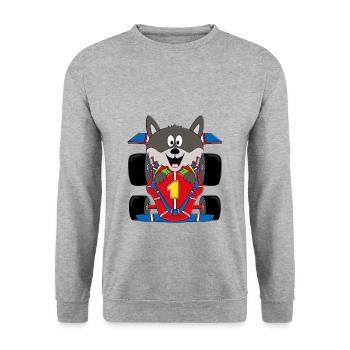 AUTO - WOLF - RENNFAHRER - RENNWAGEN - SPORT - Unisex Pullover - Weißgrau meliert - Vorne - Alina (178cm) & Michal (187cm)