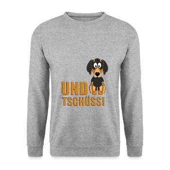 DACKEL - TECKEL - DACHSHUND - HUND - JAGDHUND - Unisex Pullover - Weißgrau meliert - Vorne - Alina (178cm) & Michal (187cm)