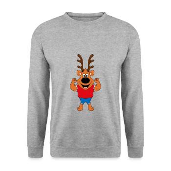 REH - MUSKELN - FIT - FITNESS - SPORT - TIER - Unisex Pullover - Weißgrau meliert - Vorne - Alina (178cm) & Michal (187cm)