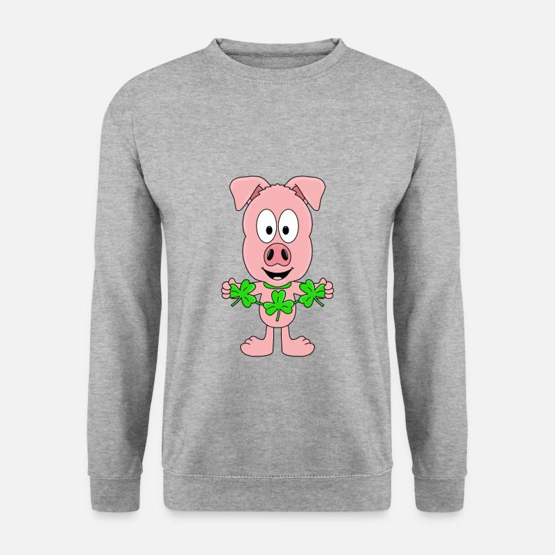KLEEBLÄTTER - SCHWEIN - TIER - TIERISCH - TIERE - Unisex Pullover - Weißgrau meliert