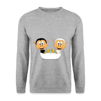 BADEN - BADEWANNE - SCHAFE - SCHAF - LIEBE - LOVE - Unisex Pullover - Weißgrau meliert - Vorne - Alina (178cm) & Michal (187cm)