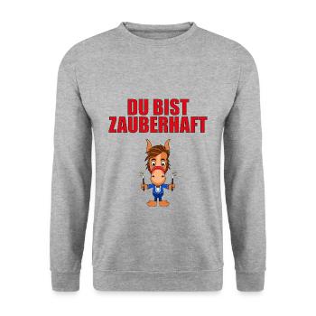 ZAUBERER - ZAUBERN - MAGIE - PFERD - PONY - PFERDE - Unisex Pullover - Weißgrau meliert - Vorne - Alina (178cm) & Michal (187cm)