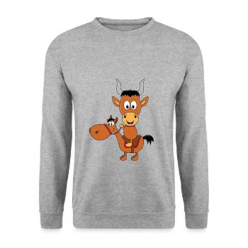 REITEN - PFERD - PONY - STIER - BULLE - KUH - Unisex Pullover - Weißgrau meliert - Vorne - Alina (178cm) & Michal (187cm)