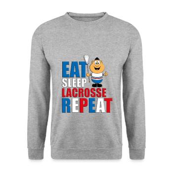 LACROSSE - SPORT - LIEBE - SPORTART - SPORTLER - Unisex Pullover - Weißgrau meliert - Vorne - Alina (178cm) & Michal (187cm)