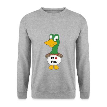 ENTE - LIEBE - EI - EIER - LUSTIGER VOGEL - ERPEL - Unisex Pullover - Weißgrau meliert - Vorne - Alina (178cm) & Michal (187cm)