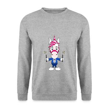 EINHORN - ZAUBERER - ZAUBEREI - MAGIE - ZAUBERN - Unisex Pullover - Weißgrau meliert - Vorne - Alina (178cm) & Michal (187cm)