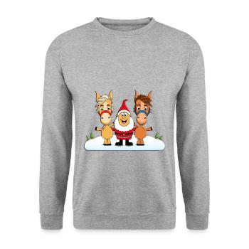 PFERDE - WEIHNACHTSMANN - PONYS - WEIHNACHTEN - Unisex Pullover - Weißgrau meliert - Vorne - Alina (178cm) & Michal (187cm)