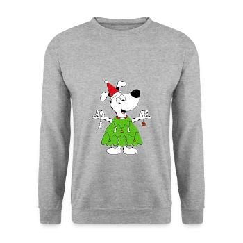 HUND - WEIHNACHTSBAUM - WEIHNACHTEN - TIERISCH - Unisex Pullover - Weißgrau meliert - Vorne - Alina (178cm) & Michal (187cm)