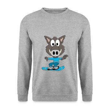SNOWBOARD - WINTERSPORT - WILDSCHWEIN - PISTENSAU - Unisex Pullover - Weißgrau meliert - Vorne - Alina (178cm) & Michal (187cm)