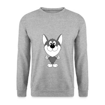 HUND - HUSKY - SCHLITTENHUND - TIERISCH - GUT - Unisex Pullover - Weißgrau meliert - Vorne - Alina (178cm) & Michal (187cm)