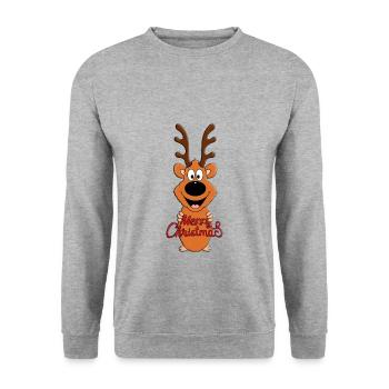 WEIHNACHTEN - REH - RENTIER - MERRY CHRISTMAS - Unisex Pullover - Weißgrau meliert - Vorne - Alina (178cm) & Michal (187cm)