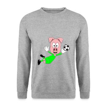 TORWART - FUßBALL - SCHWEIN - SAUSTARK - Unisex Pullover - Weißgrau meliert - Vorne - Alina (178cm) & Michal (187cm)