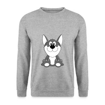 HUSKY - SCHLITTENHUND - HUND - TIER - TIERE - Unisex Pullover - Weißgrau meliert - Vorne - Alina (178cm) & Michal (187cm)