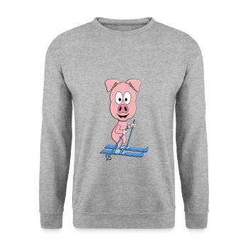 PISTENSAU - SCHWEIN - SKIER - SKI - WINTERSPORT - Unisex Pullover - Weißgrau meliert - Vorne - Alina (178cm) & Michal (187cm)