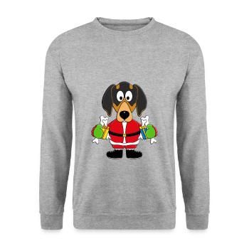 HUND - WEIHNACHTSMANN - GESCHENKE - WEIHNACHTEN - Unisex Pullover - Weißgrau meliert - Vorne - Alina (178cm) & Michal (187cm)