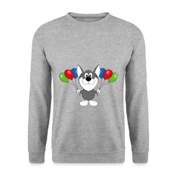 LUFTBALLONS - HUSKY - HUND - SCHLITTENHUND - Unisex Pullover - Weißgrau meliert - Vorne - Alina (178cm) & Michal (187cm)