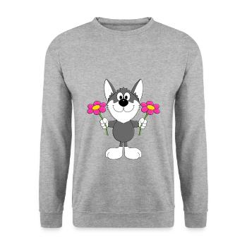 BLUMEN - HUSKY - SCHLITTENHUND - HUND - TIER - Unisex Pullover - Weißgrau meliert - Vorne - Alina (178cm) & Michal (187cm)