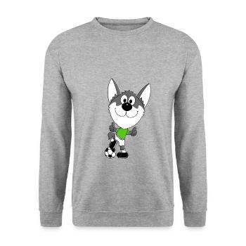 FUßBALL - HUSKY - HUND - SPORT - TIER - Unisex Pullover - Weißgrau meliert - Vorne - Alina (178cm) & Michal (187cm)
