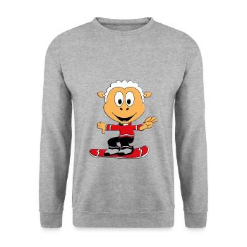 SCHAF - SNOWBOARD - WINTERSPORT - SPORT - TIER - Unisex Pullover - Weißgrau meliert - Vorne - Alina (178cm) & Michal (187cm)