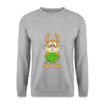 HASE - KANINCHEN - KLEEBLATT - TIER - Unisex Pullover - Weißgrau meliert - Vorne - Alina (178cm) & Michal (187cm)