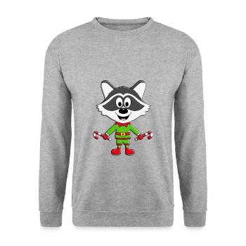 ZUCKERSTANGEN - WASCHBÄR - TIER - KIND - BABY - Unisex Pullover - Weißgrau meliert - Vorne - Alina (178cm) & Michal (187cm)