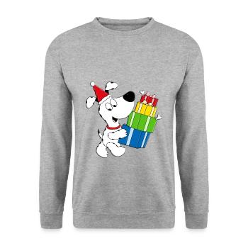 WEIHNACHTEN - GESCHENKE - HUND - TIERISCH - Unisex Pullover - Weißgrau meliert - Vorne - Alina (178cm) & Michal (187cm)