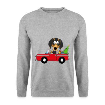 HUND - DACKEL - WEIHNACHTEN - AUTO - GESCHENKE - Unisex Pullover - Weißgrau meliert - Vorne - Alina (178cm) & Michal (187cm)