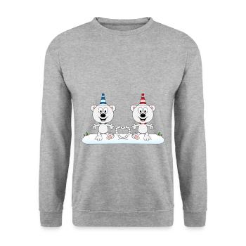 SCHNEE - HERZ - LIEBE - EISBÄREN - EISBÄR - LOVE - Unisex Pullover - Weißgrau meliert - Vorne - Alina (178cm) & Michal (187cm)
