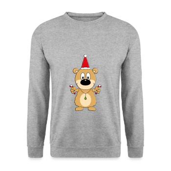 TEDDYBÄR - ZUCKERSTANGEN - WEIHNACHTEN - Unisex Pullover - Weißgrau meliert - Vorne - Alina (178cm) & Michal (187cm)