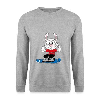 SCHNEEHASE - SNOWBOARD - TIERISCH GUT - Unisex Pullover - Weißgrau meliert - Vorne - Alina (178cm) & Michal (187cm)