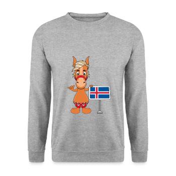 PFERD - PONY - ISLAND - ISLÄNDER - ISLANDPFERD - Unisex Pullover - Weißgrau meliert - Vorne - Alina (178cm) & Michal (187cm)