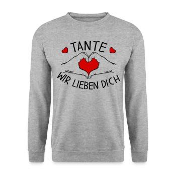 Tante wir lieben Dich - Unisex Pullover - Weißgrau meliert - Vorne - Alina (178cm) & Michal (187cm)