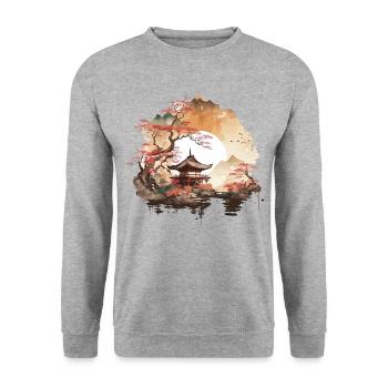 Temple chinois - Sweat-shirt Unisexe - gris chiné - Devant - Alina (178cm) & Michal (187cm)