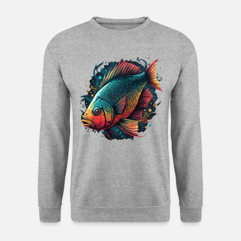 Roter Fisch - Unisex Pullover - Weißgrau meliert