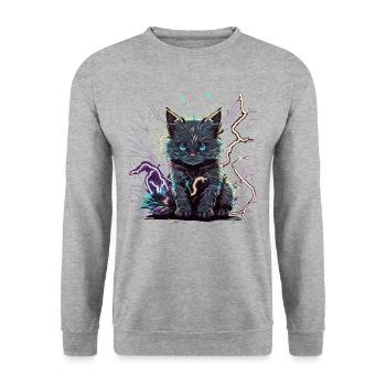 Beast Electric Cat - Unisex Pullover - Weißgrau meliert - Vorne - Alina (178cm) & Michal (187cm)