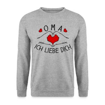Oma ich liebe Dich - Unisex Pullover - Weißgrau meliert - Vorne - Alina (178cm) & Michal (187cm)