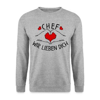Chef wir liebe Dich - Unisex Pullover - Weißgrau meliert - Vorne - Alina (178cm) & Michal (187cm)