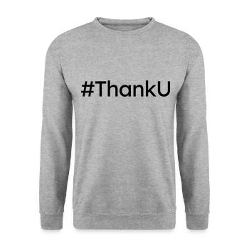 Hashtag Thank U Schrift Typografie Geschenk - Unisex Pullover - Weißgrau meliert - Vorne - Alina (178cm) & Michal (187cm)