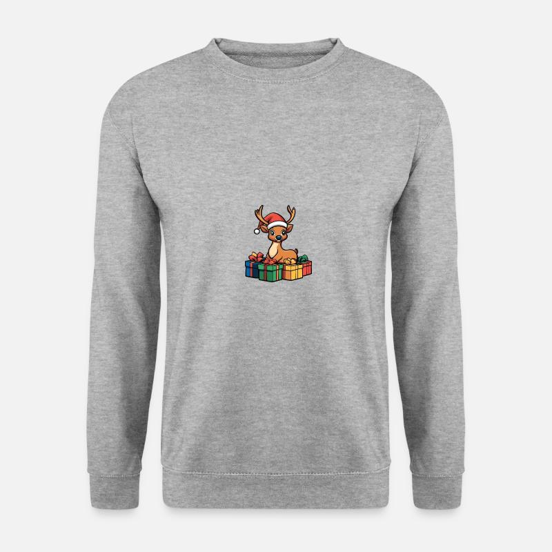 Hirsch Weihnachten Comic Geschenke - Unisex Pullover - Weißgrau meliert