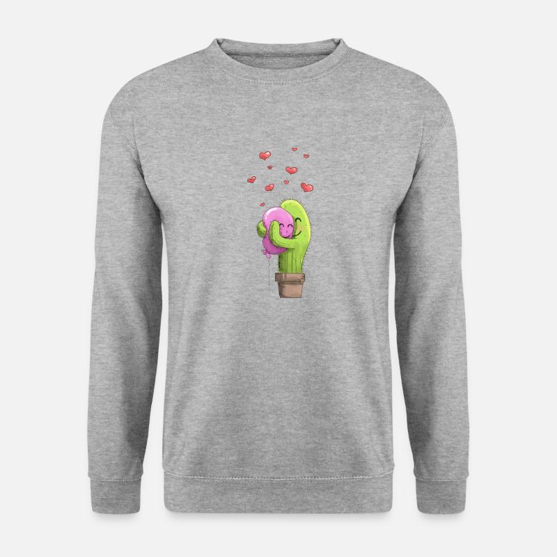 Kaktus Herz Luftballon Romantik Liebe Love - Unisex Pullover - Weißgrau meliert