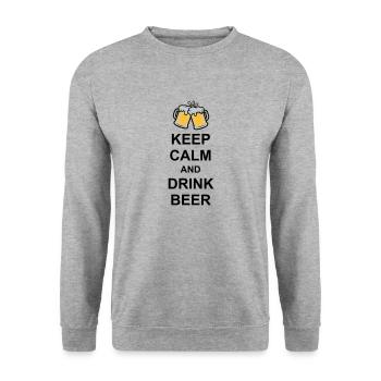 Keep Calm Drink Beer - Unisex Pullover - Weißgrau meliert - Vorne - Alina (178cm) & Michal (187cm)