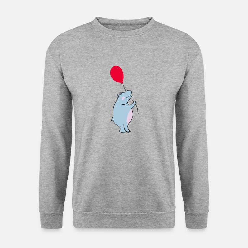 Blauer Hippo mit Ballon - Unisex Pullover - Weißgrau meliert
